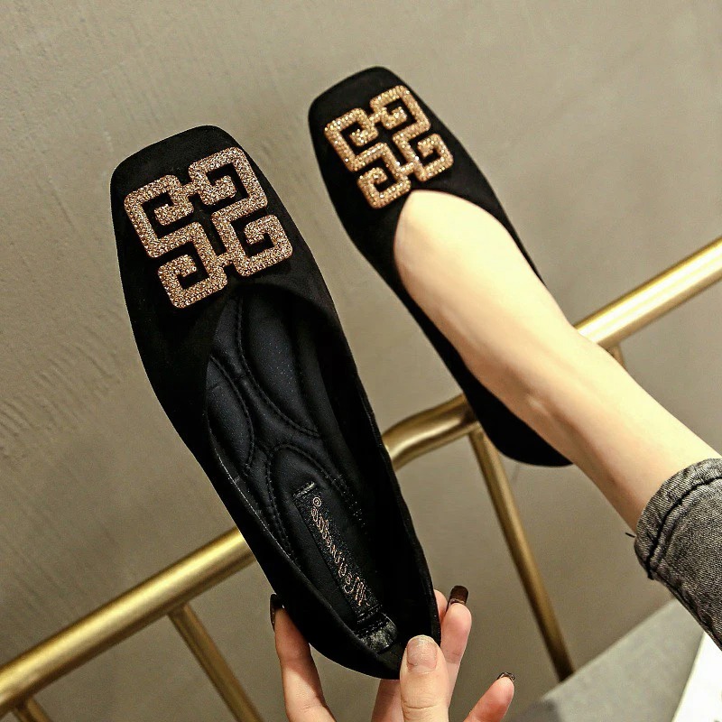 Embroidered Square-Toe Flats