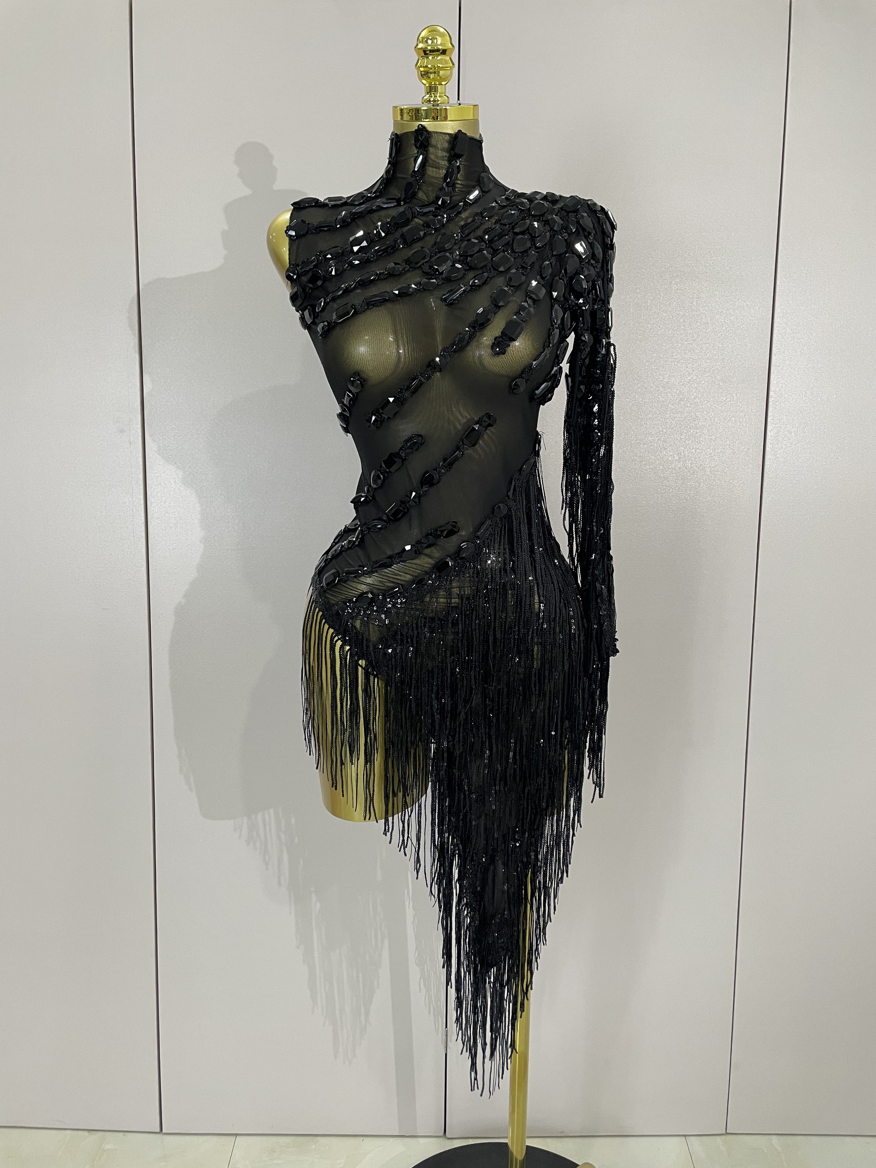 Black Sequin Fringe Dance Dress