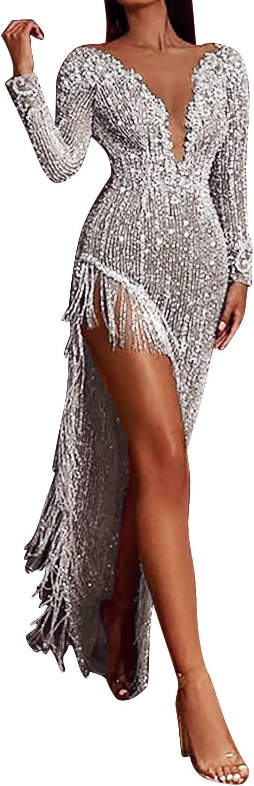 Silver Sequin Evening Dress
