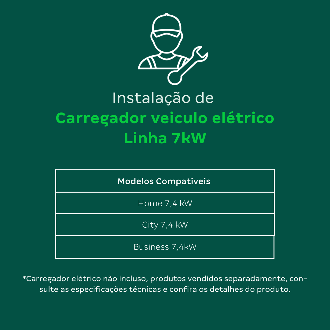 Instalação de Carregadores para Veículos elétricos - Bifásicas/Monofásicas - Linha 7,4 kW