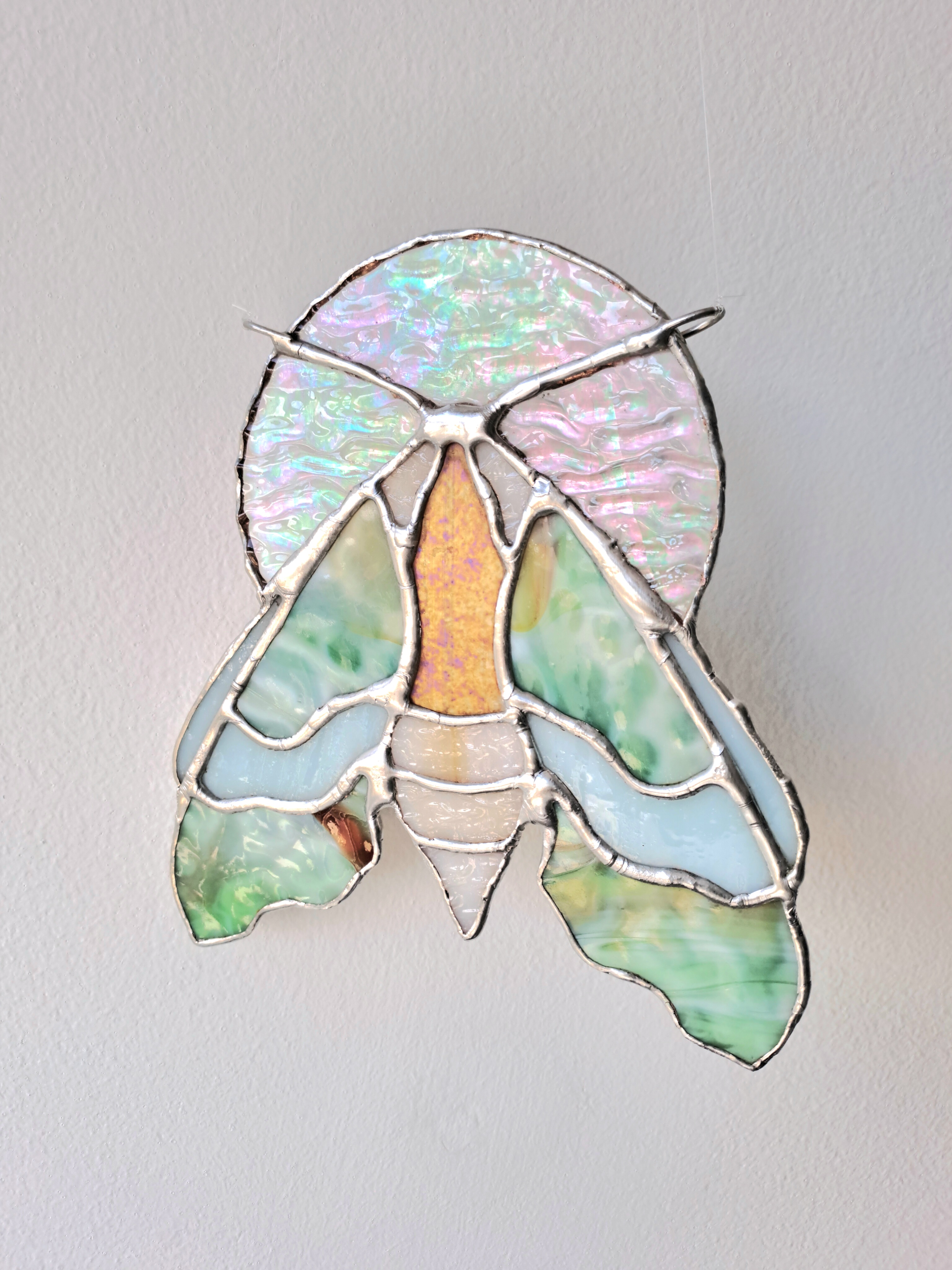 Lime Hawk Moth Stained Glass Piece