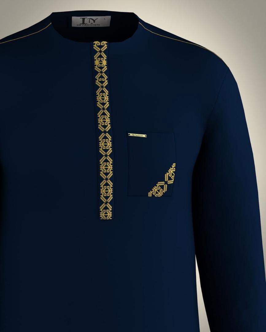 Tunique bleu marine avec broderie dorée