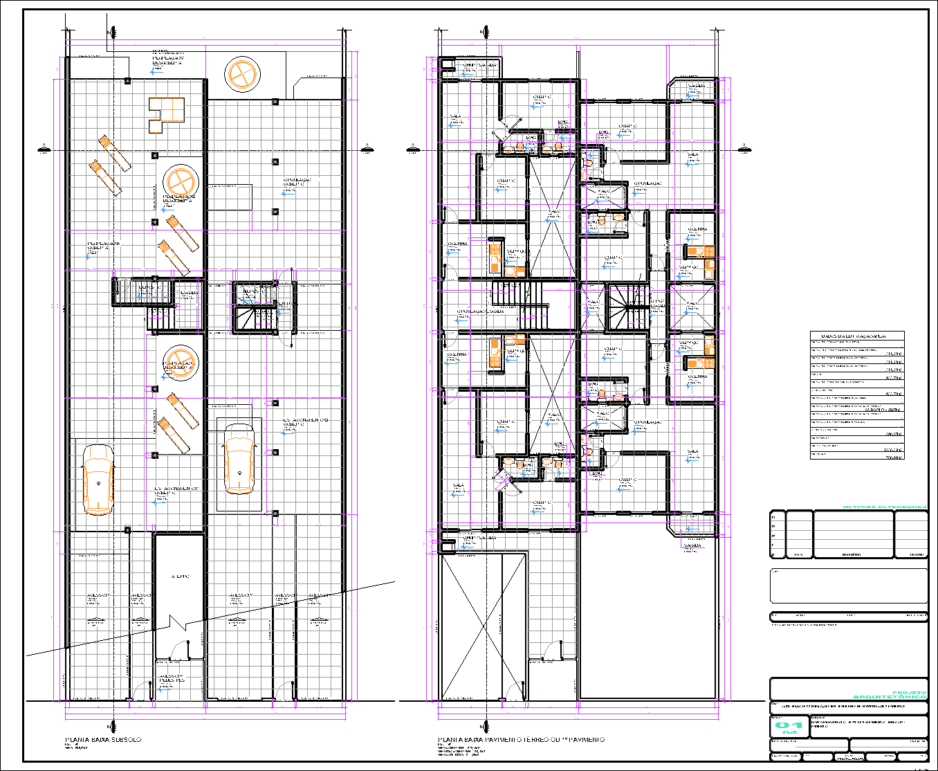 2 Prédios, 12 aptos., arquitetônico, 4 pranchas A1