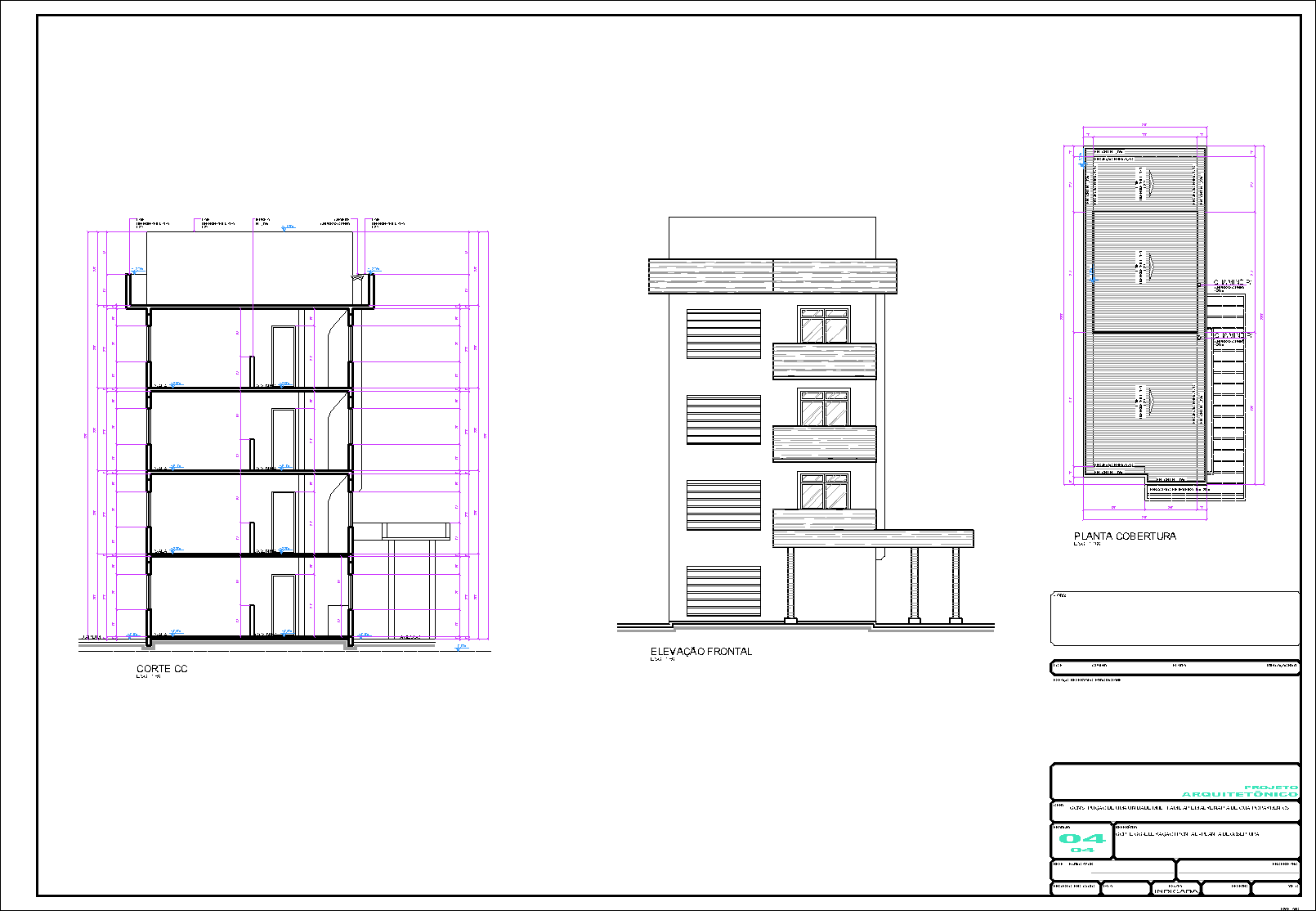 1 Prédio, 8 aptos., arquitetônico, 4 pranchas A1