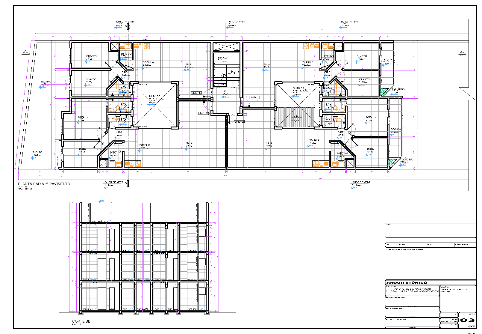 Prédio, 11 aptos., arquitetônico, 7 pranchas A1