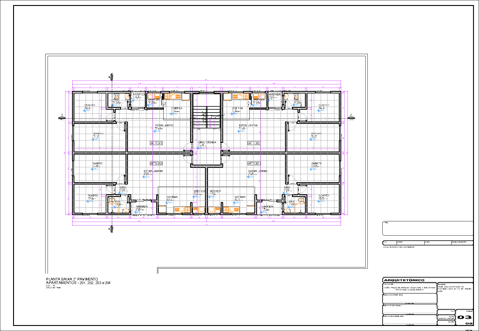 1 Prédio, 14 aptos., arquitetônico, 8 pranchas A1
