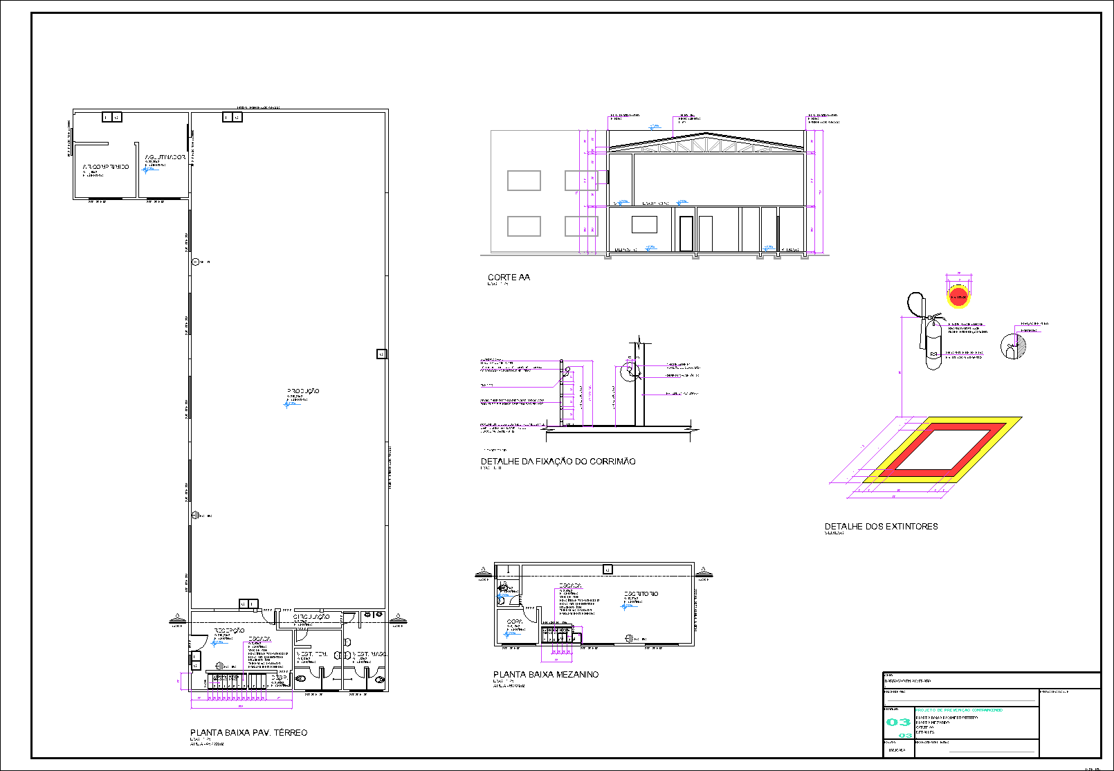 Barracão com mezanino, preventivo contra incêndio, 3 pranchas A1