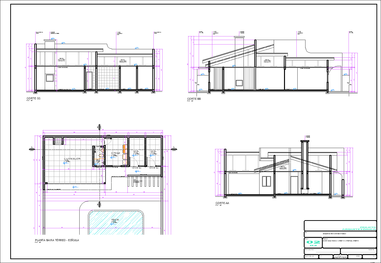 Residência com edícula, arquitetônico, 3 pranchas A1