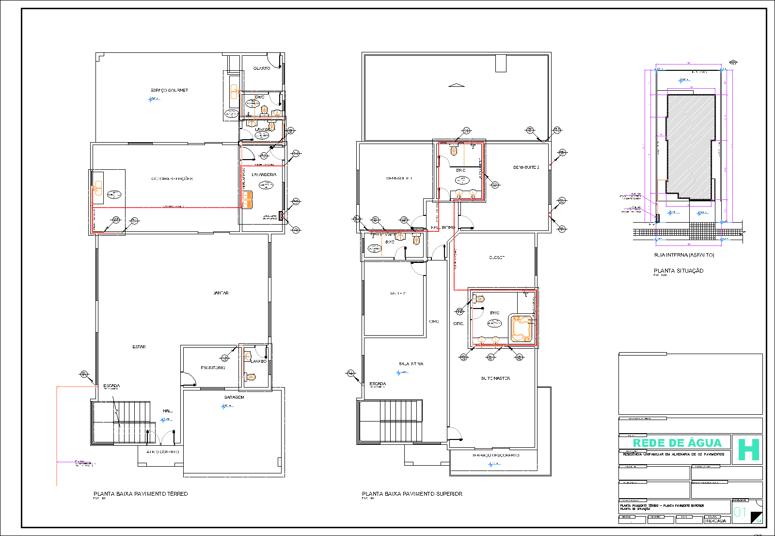 Residência, água fria, água quente, 4 pranchas A1