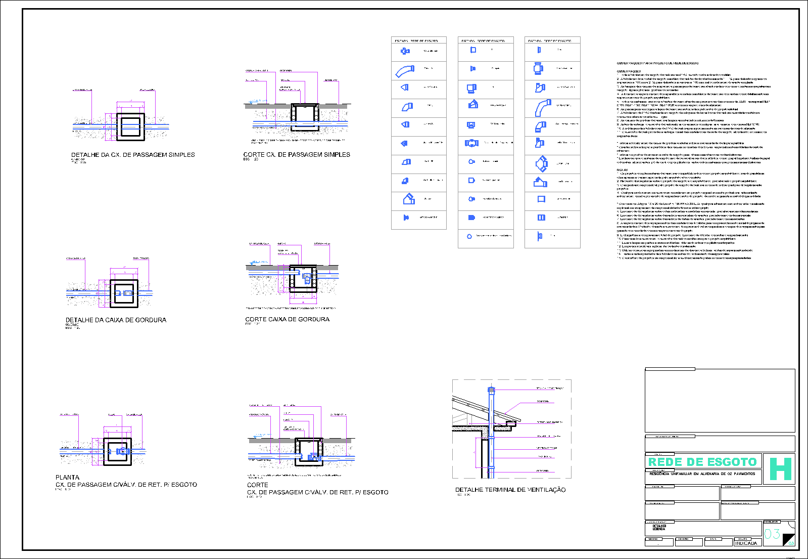 Residência, esgoto, 3 pranchas A1