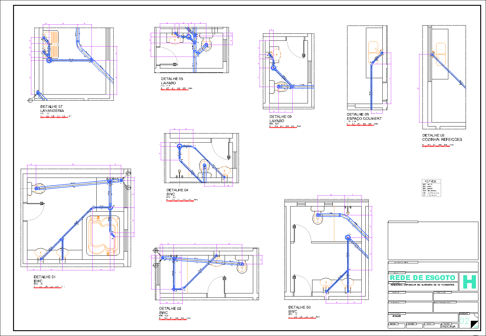 Residência, esgoto, 3 pranchas A1