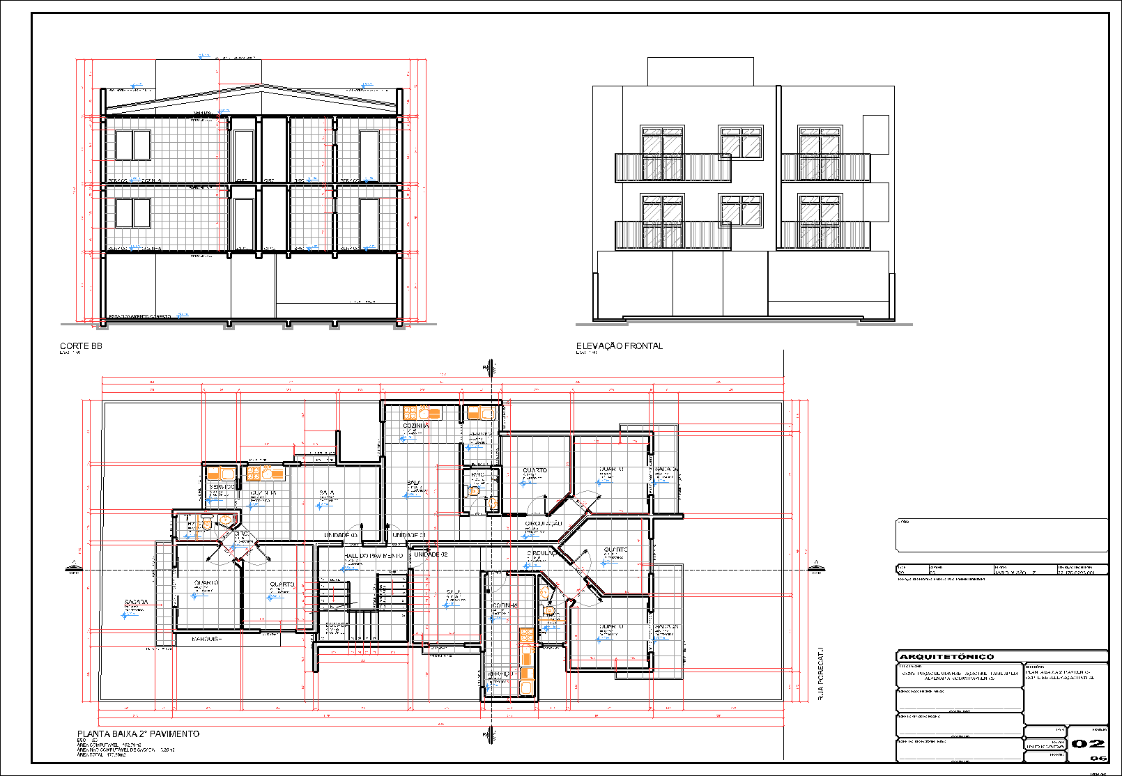 Prédio, 6 aptos., arquitetônico, 6 pranchas A1
