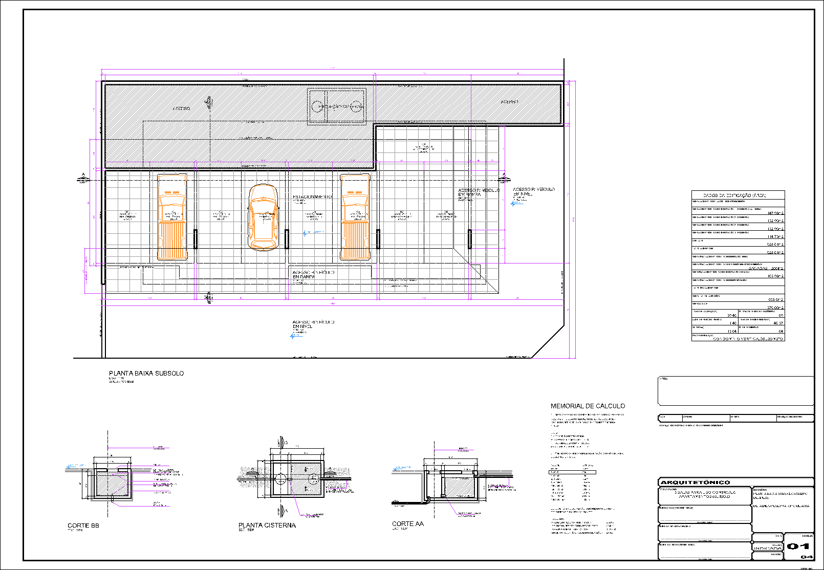Prédio, 6 aptos., 3 salas comerciais, arquitetônico, 4 pranchas A1