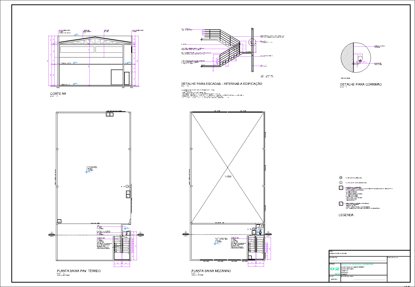 Barracão com mezanino, preventivo contra incêndio, 3 pranchas A1
