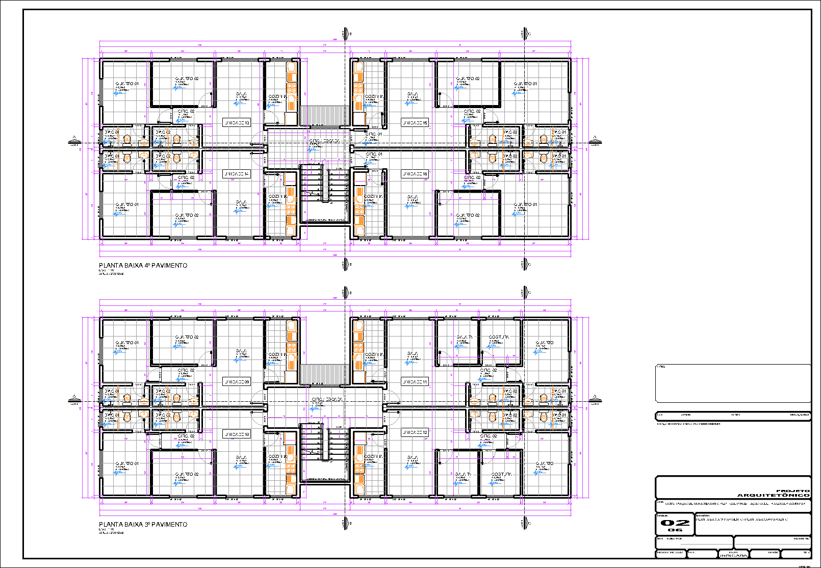 Prédio, 16 aptos., arquitetônico, 6 pranchas A1