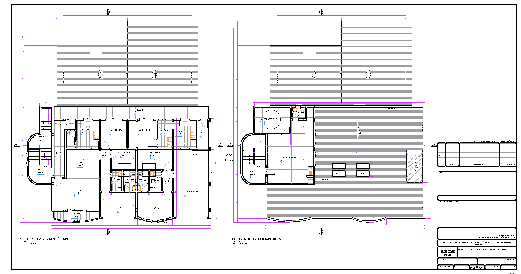 Prédio, 2 aptos., 8 salas comerciais, arquitetônico, 4 pranchas A1