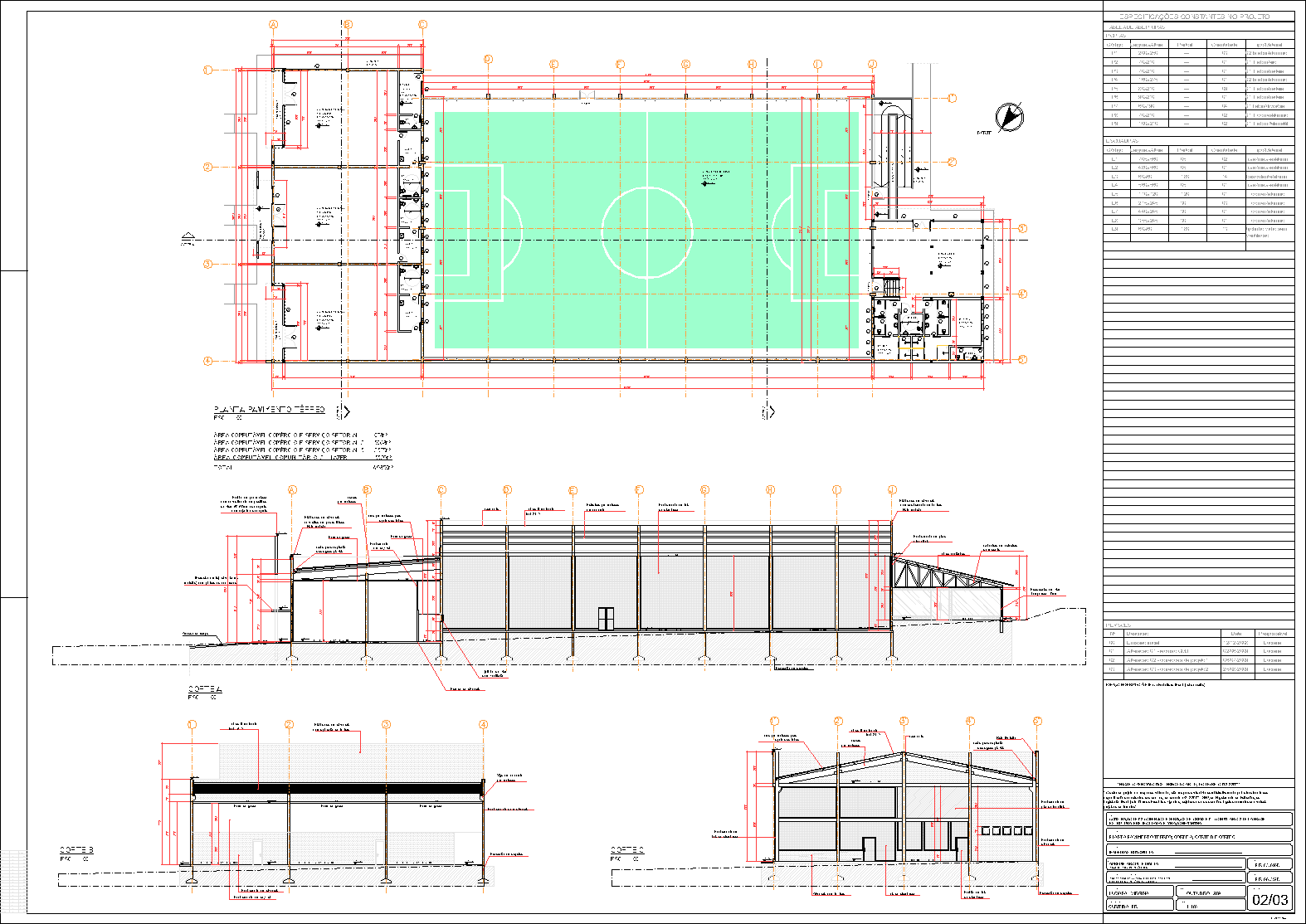 Centro comercial, 4 salas, arquitetônico, 3 pranchas A1
