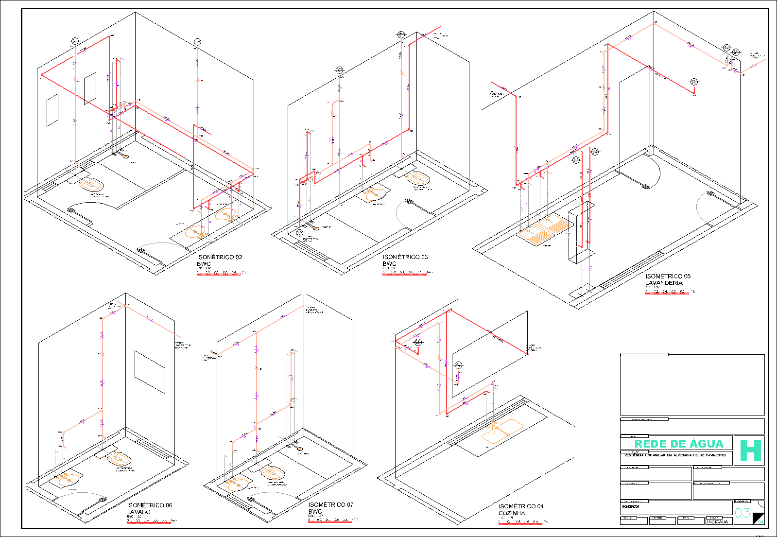 Residência, água fria, água quente, 4 pranchas A1