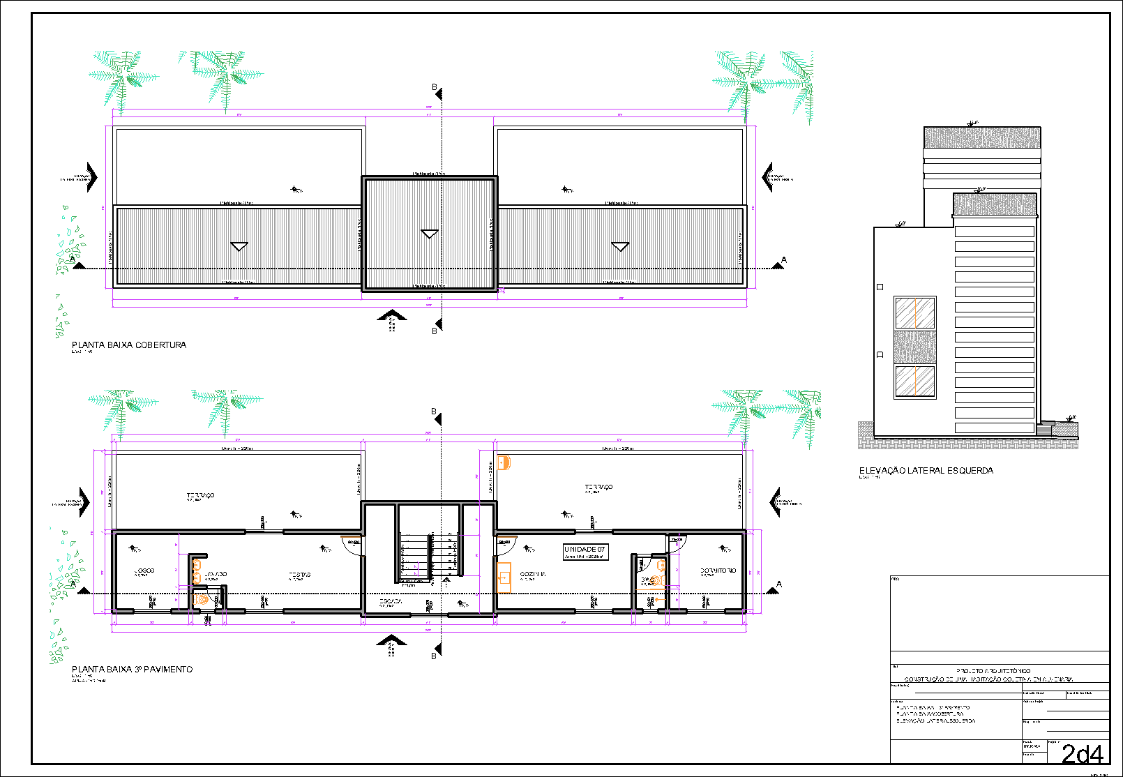 Prédio, 6 aptos., arquitetônico, 4 pranchas A1