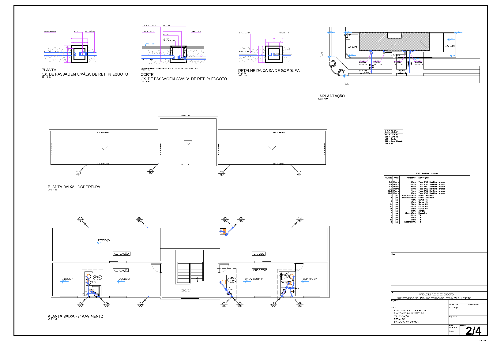 Prédio, 8 aptos., esgoto, 4 pranchas A1