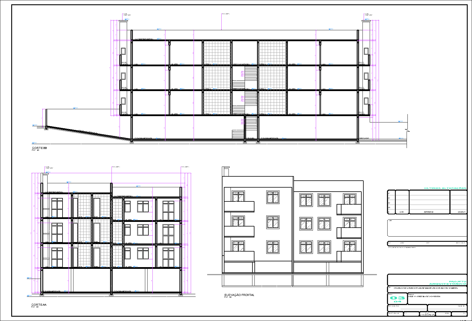 2 Prédios, 12 aptos., arquitetônico, 4 pranchas A1