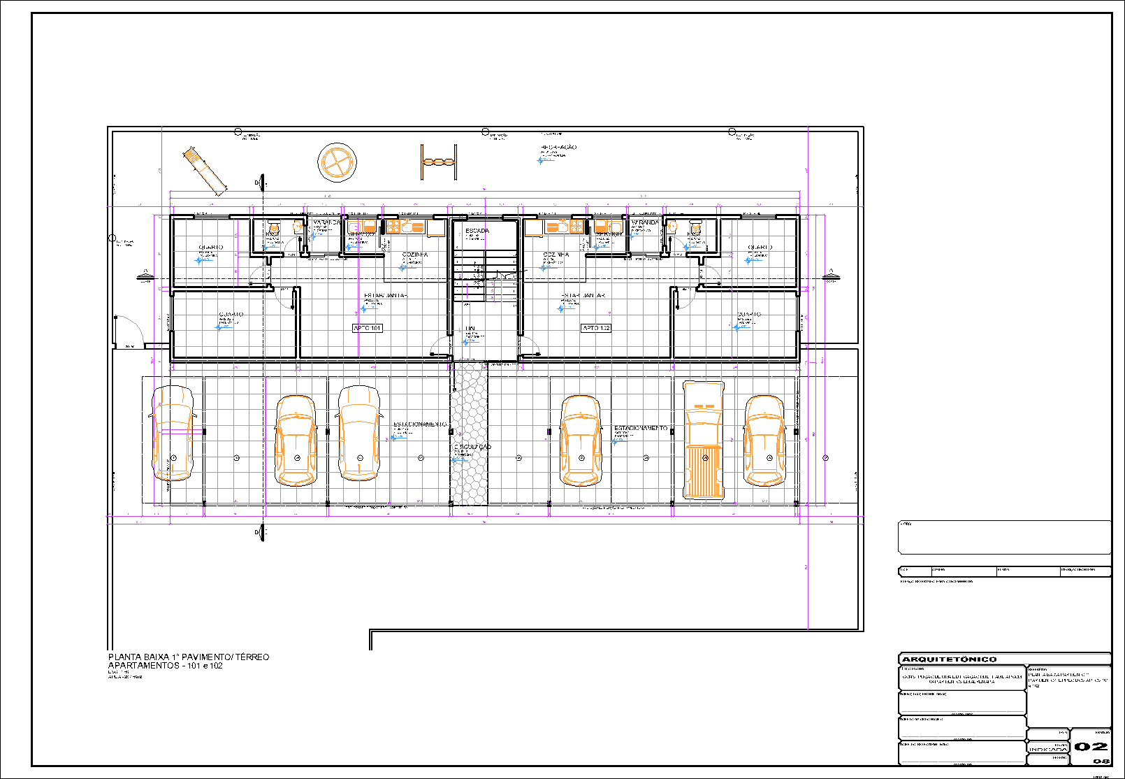 1 Prédio, 14 aptos., arquitetônico, 8 pranchas A1