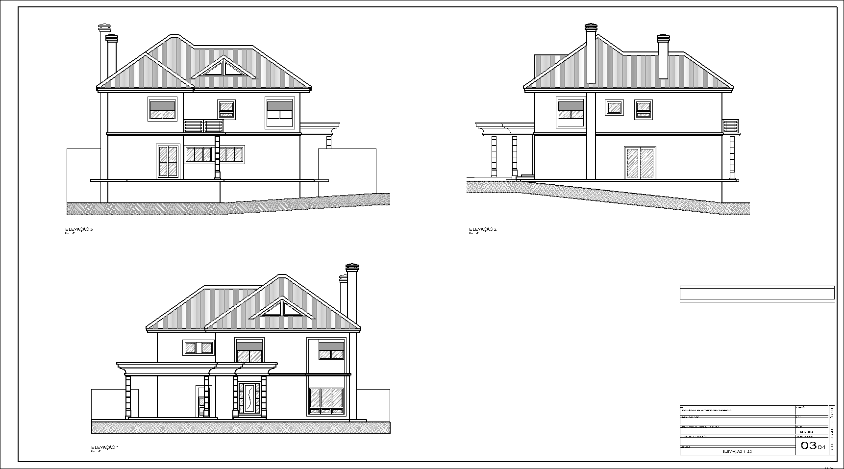 Residência com sótão, arquitetônico, 4 pranchas A1