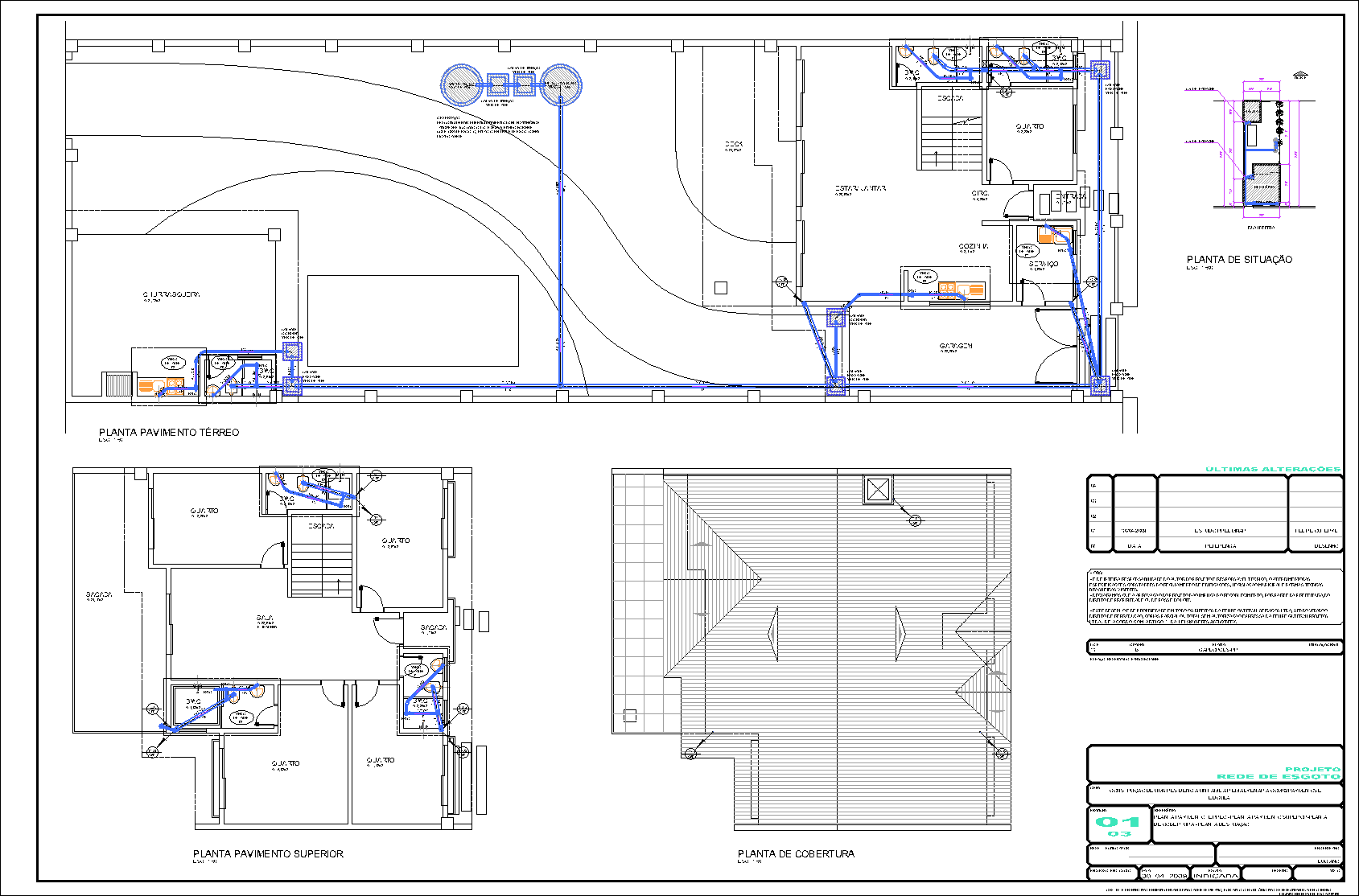 Residência com edícula, esgoto, 3 pranchas A1