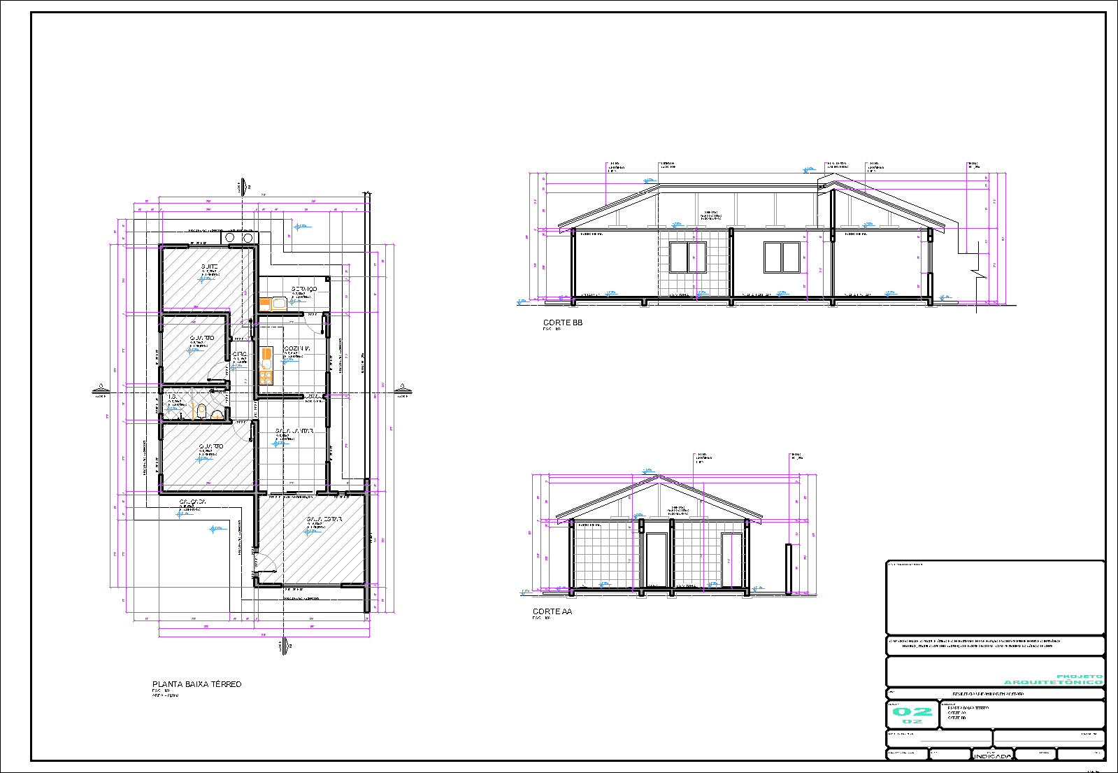 Residência, arquitetônico, 2 pranchas A1