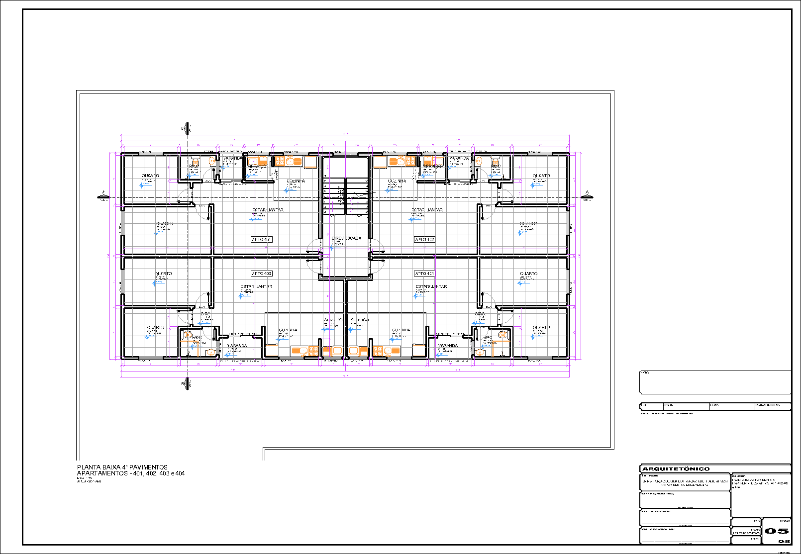 1 Prédio, 14 aptos., arquitetônico, 8 pranchas A1