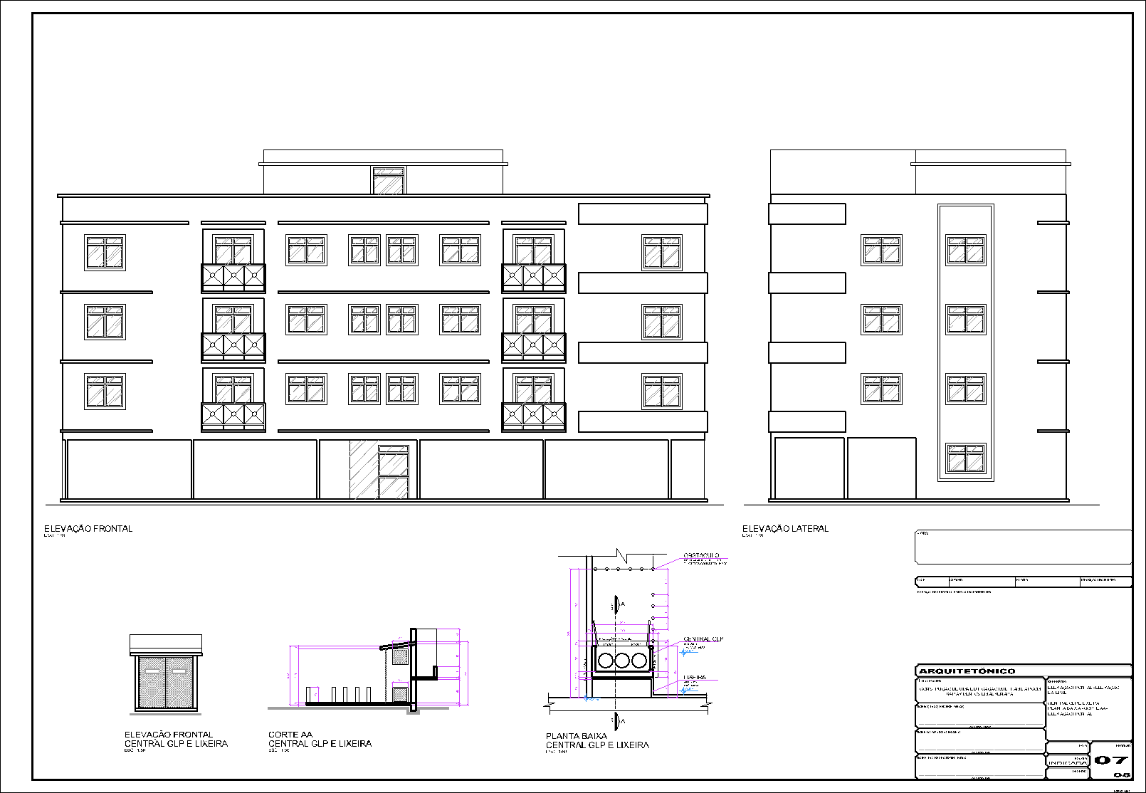 1 Prédio, 14 aptos., arquitetônico, 8 pranchas A1