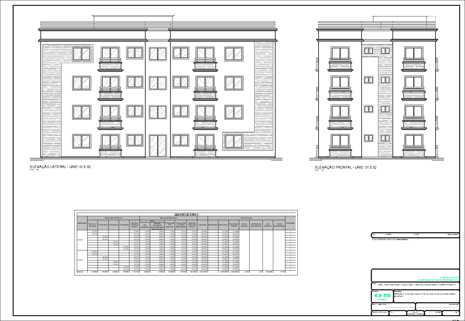 2 Prédios, 32 aptos., arquitetônico, 6 pranchas A1