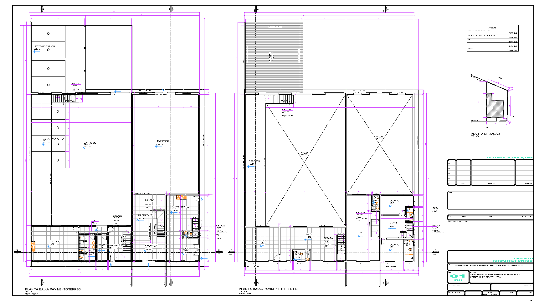 Barracão, residência, arquitetônico, 3 pranchas A1