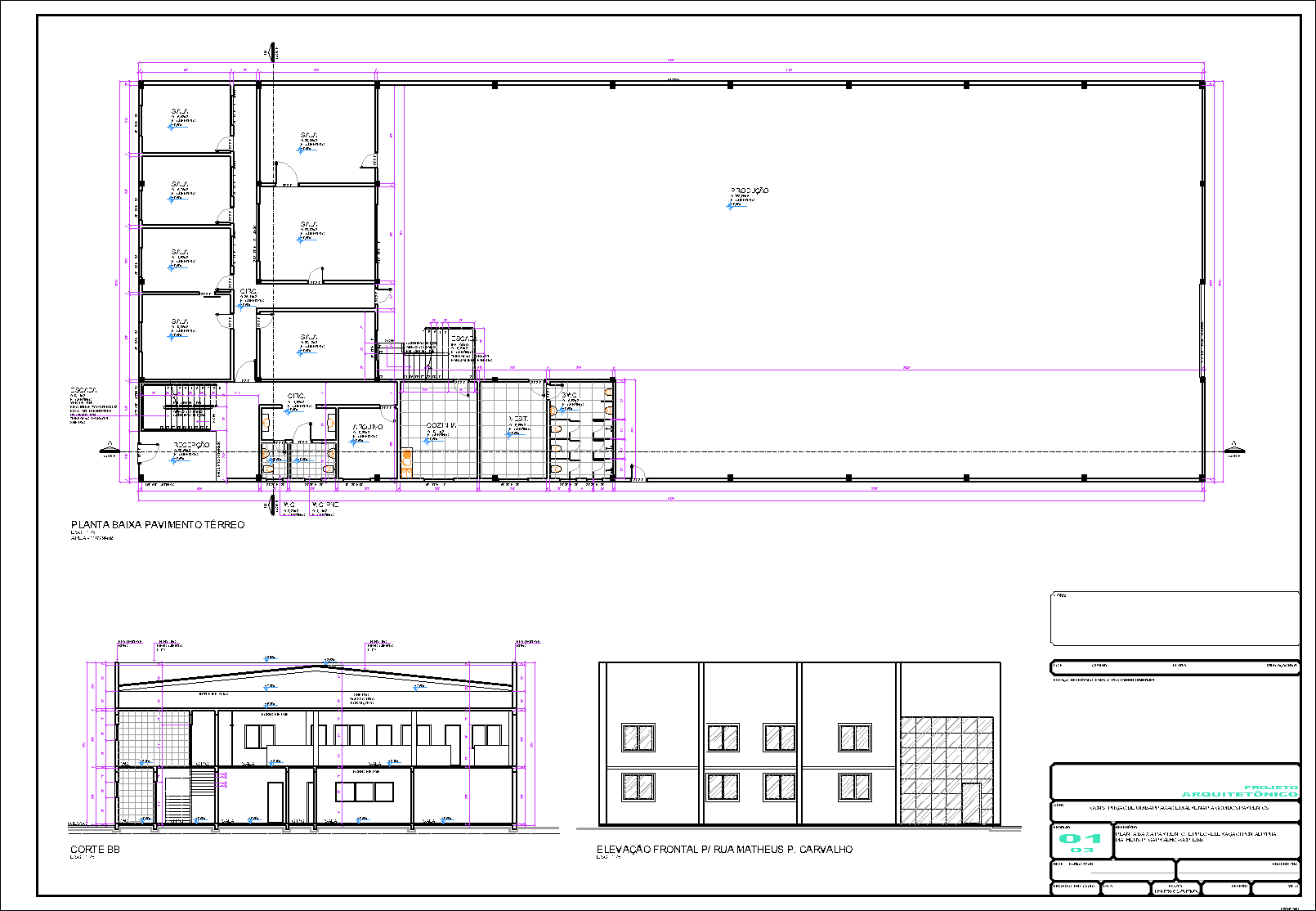 Barracão, arquitetônico, 3 pranchas A1