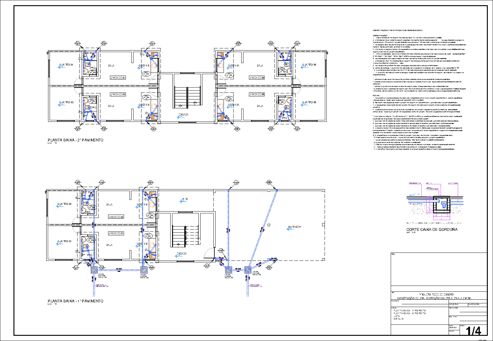 Prédio, 8 aptos., esgoto, 4 pranchas A1