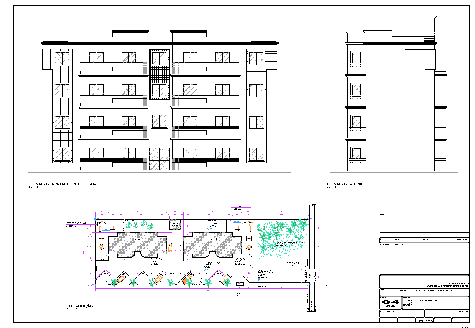 2 Prédios, 16 aptos., arquitetônico, 4 pranchas A1