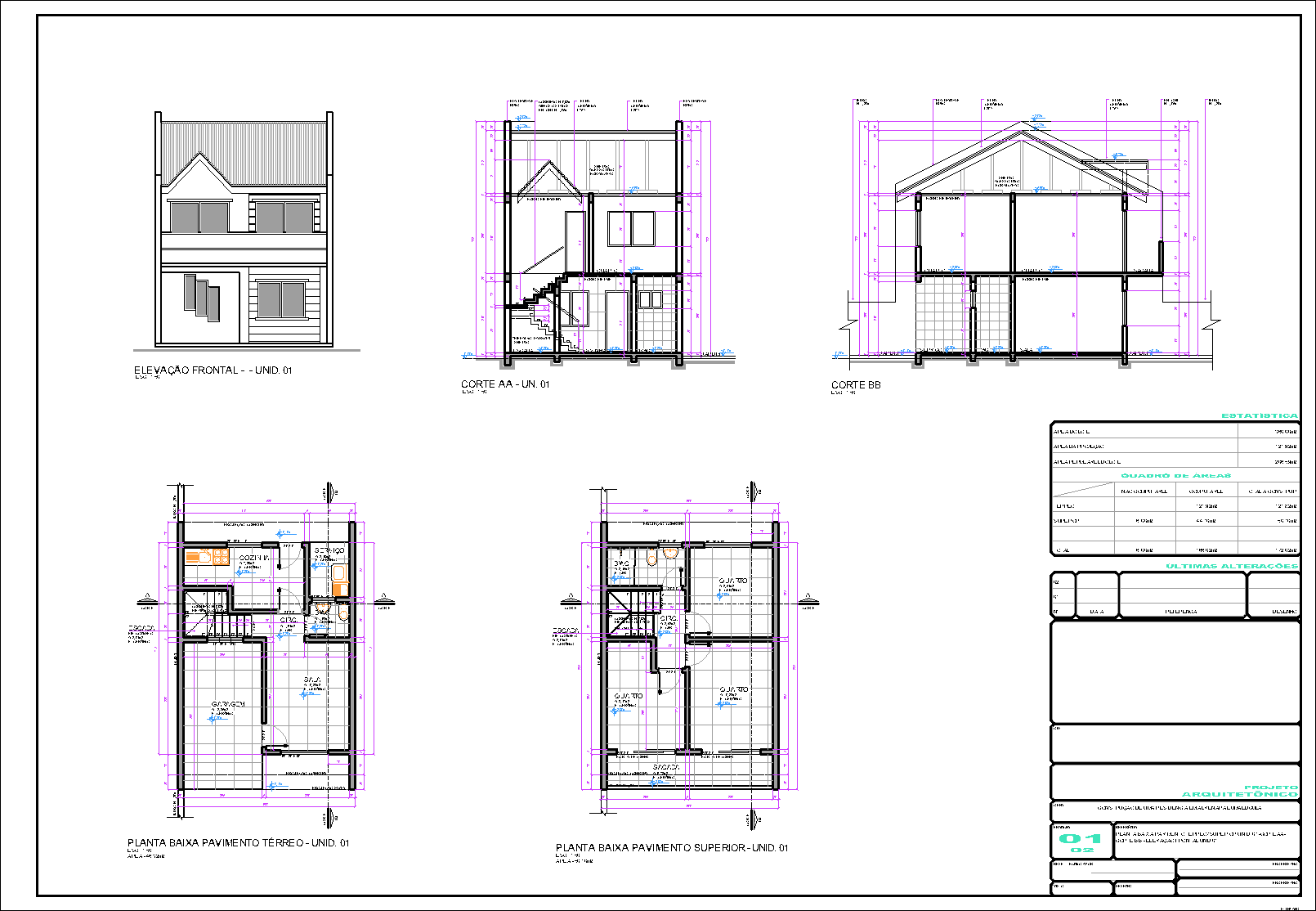 Residência com edícula, arquitetônico, 2 pranchas A1