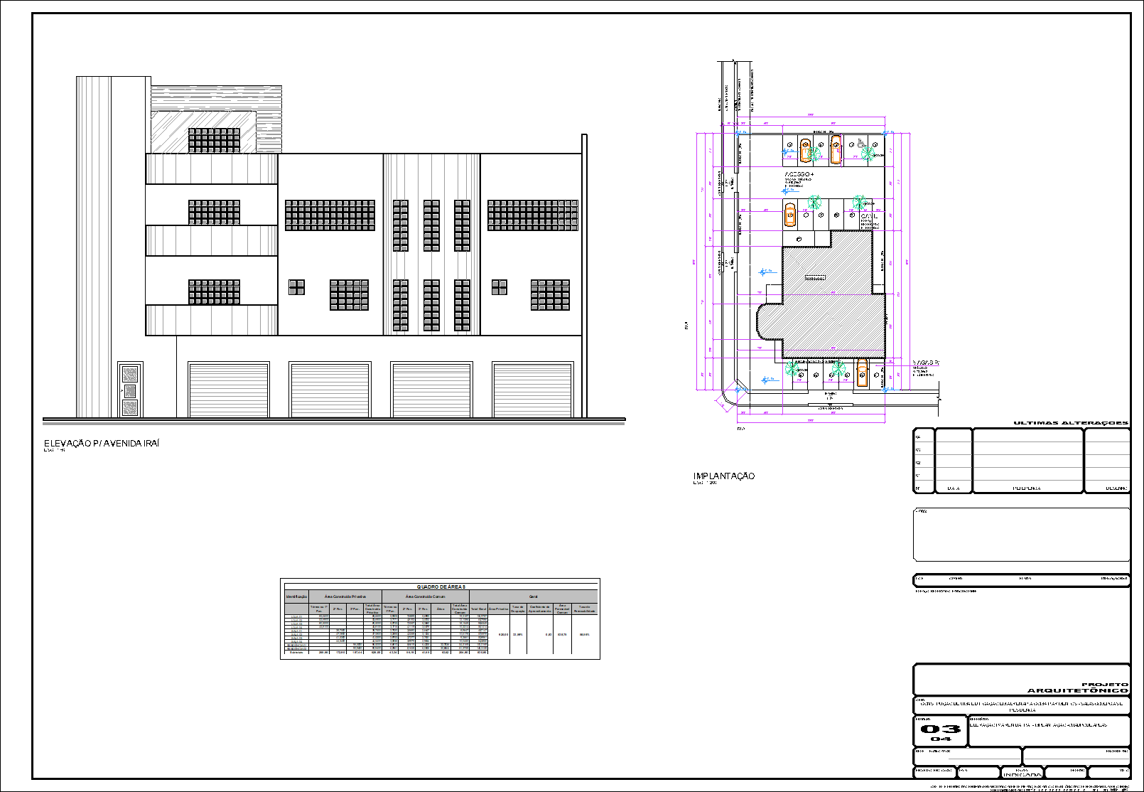 Prédio, 2 aptos., 8 salas comerciais, arquitetônico, 4 pranchas A1