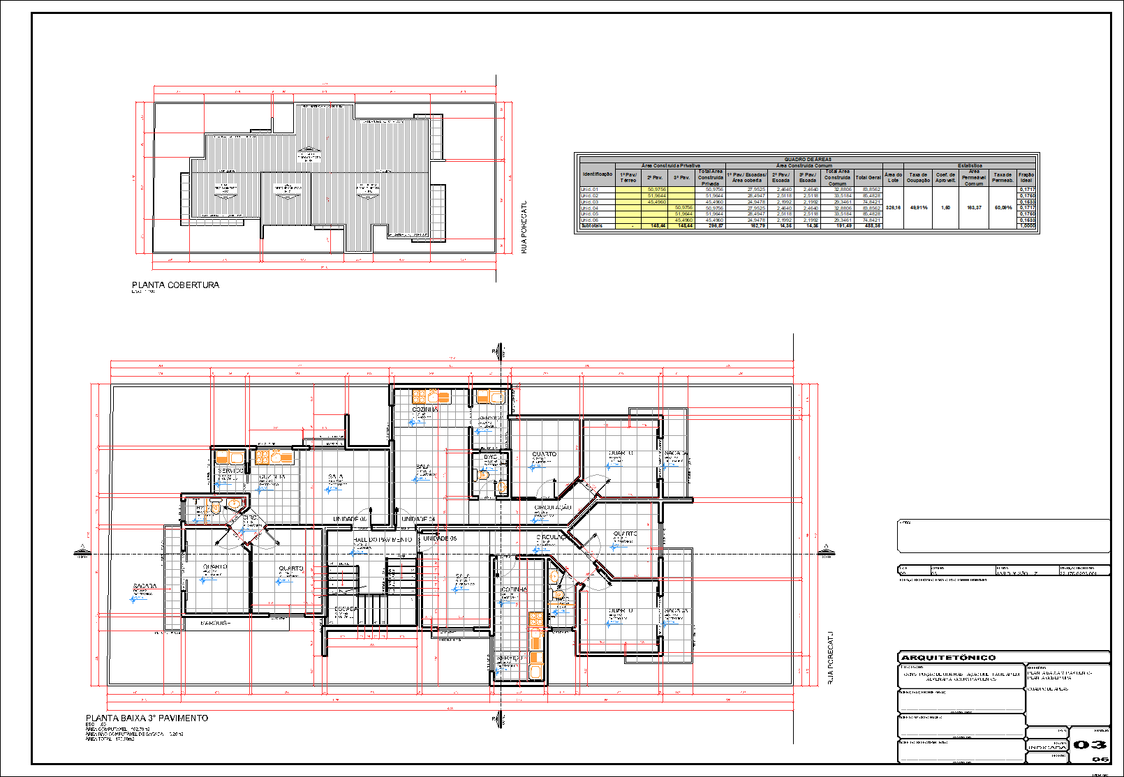 Prédio, 6 aptos., arquitetônico, 6 pranchas A1