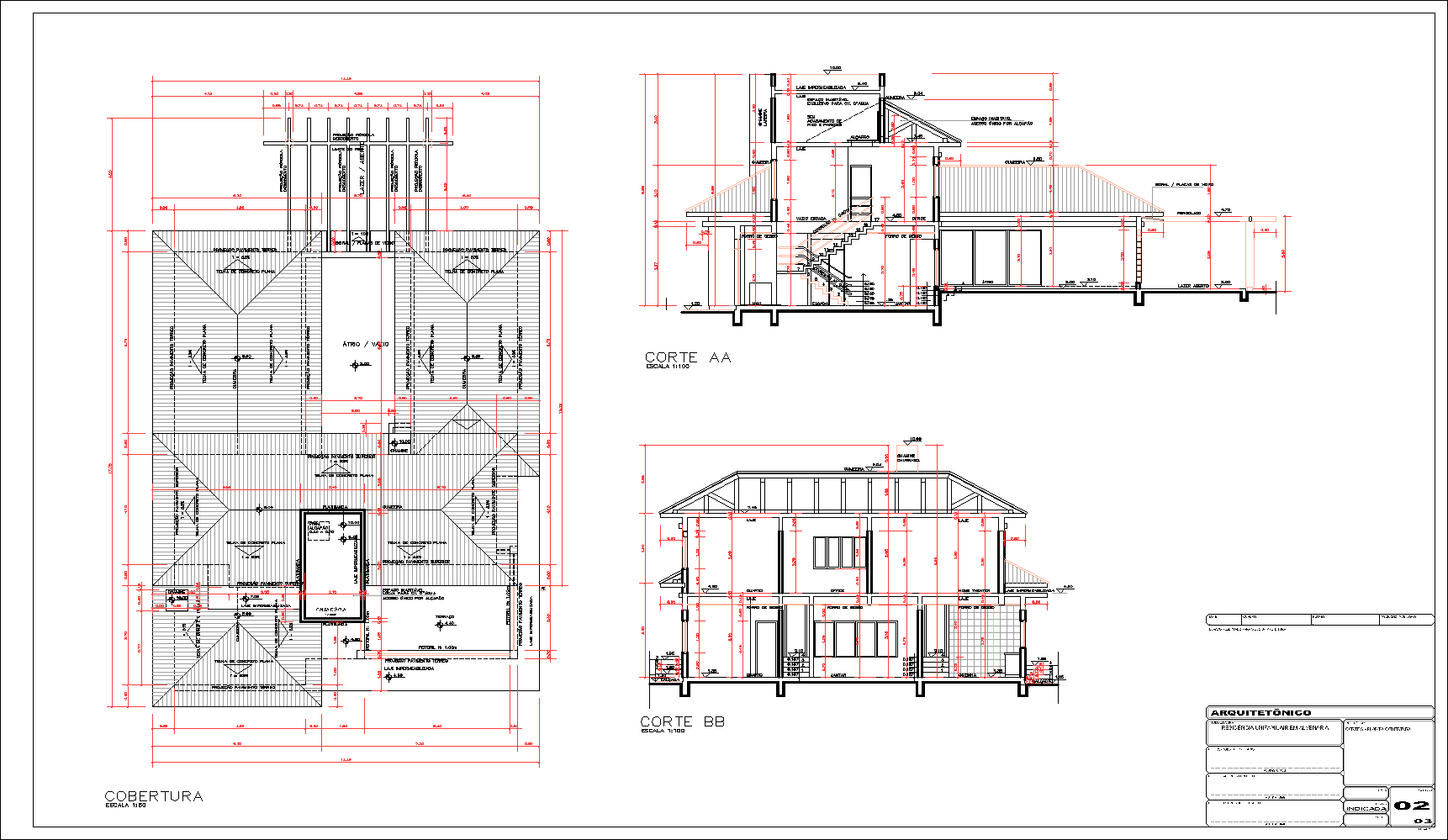 Residência, arquitetônico, 3 pranchas A1