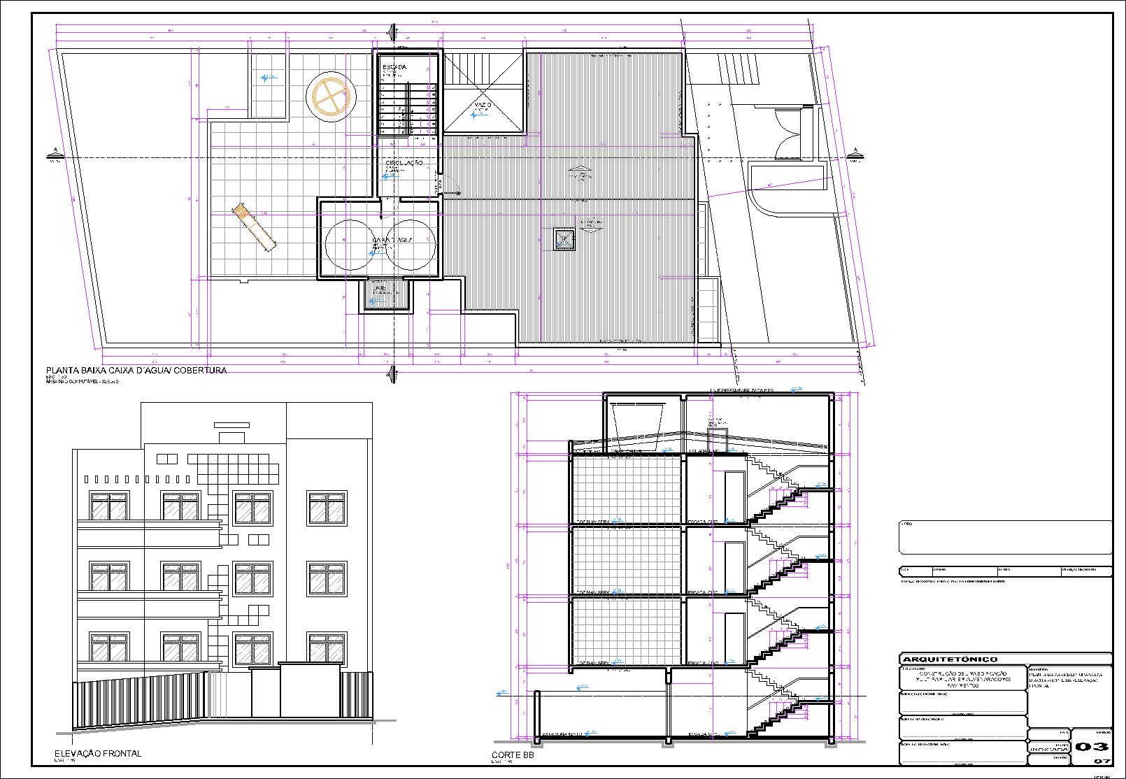 Prédio, 8 aptos., arquitetônico, 7 pranchas A1