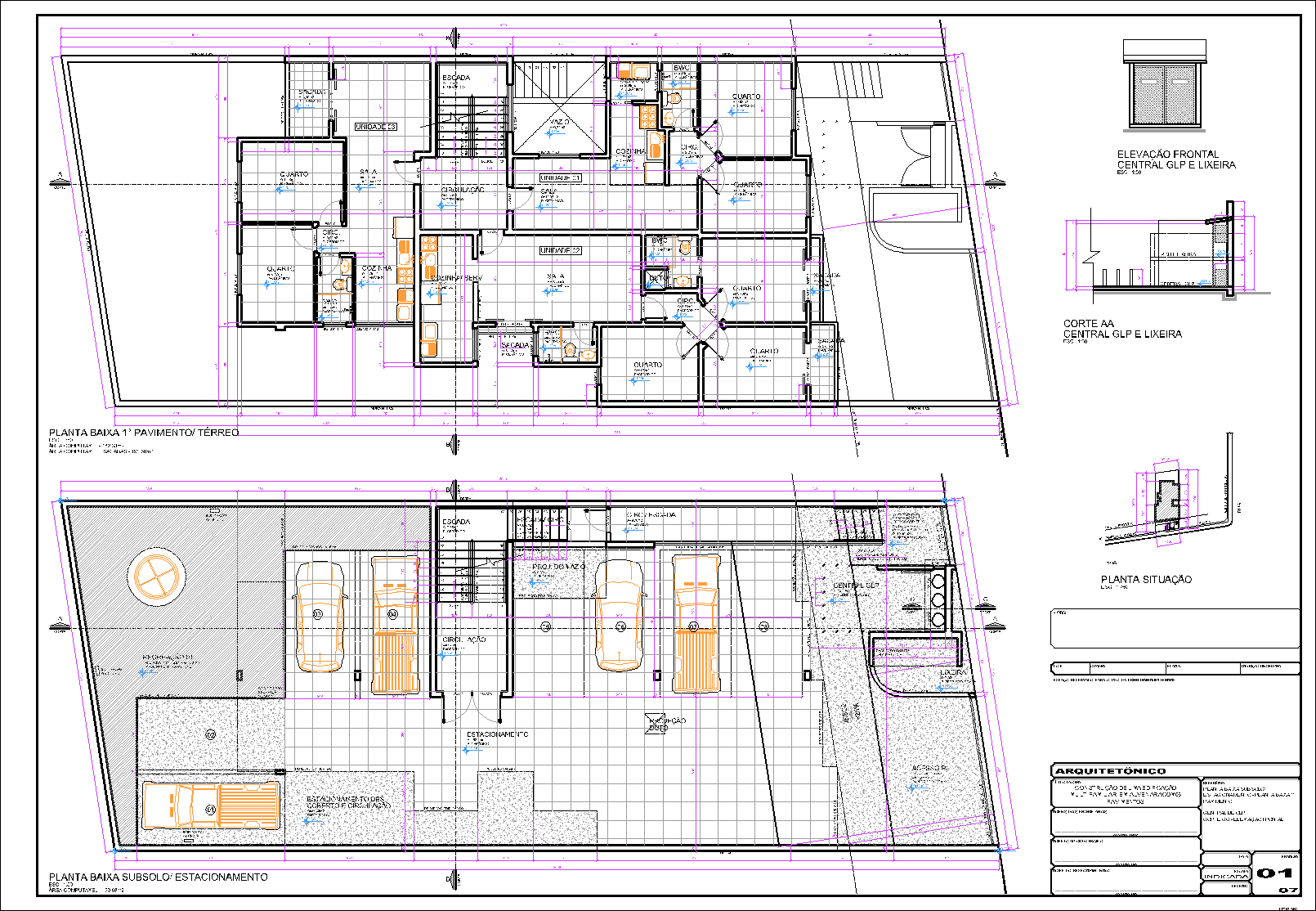 Prédio, 8 aptos., arquitetônico, 7 pranchas A1