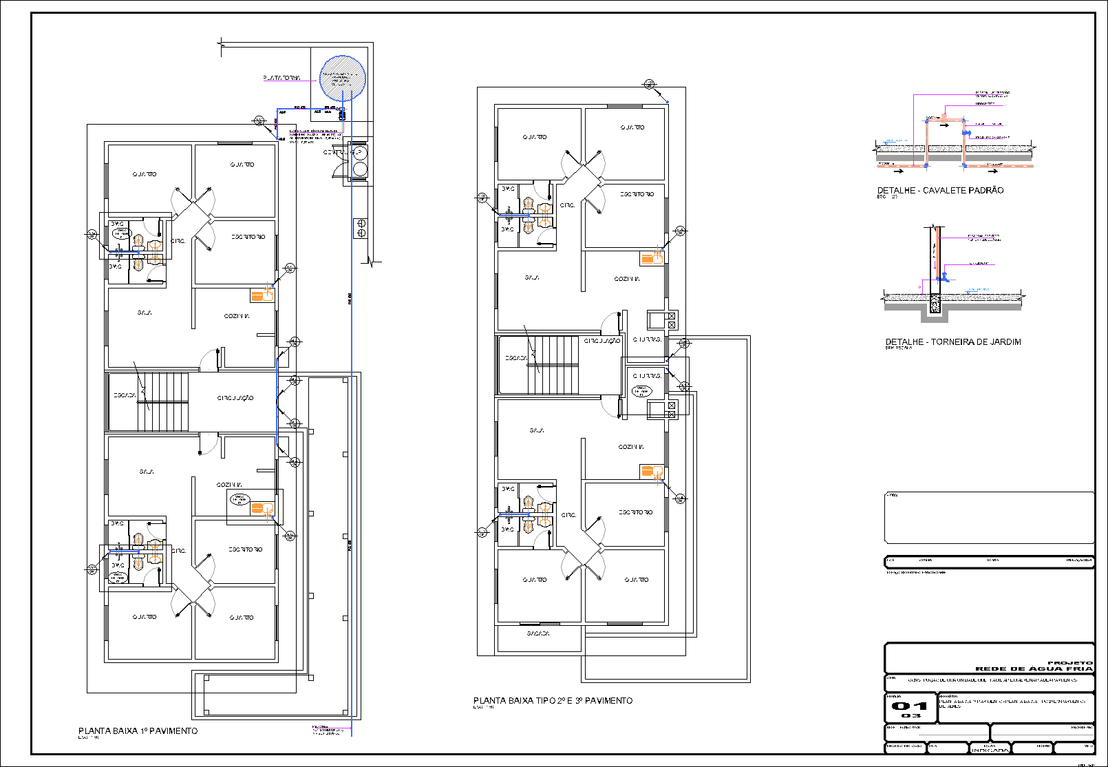Prédio, 8 aptos., água fria, 3 pranchas A1