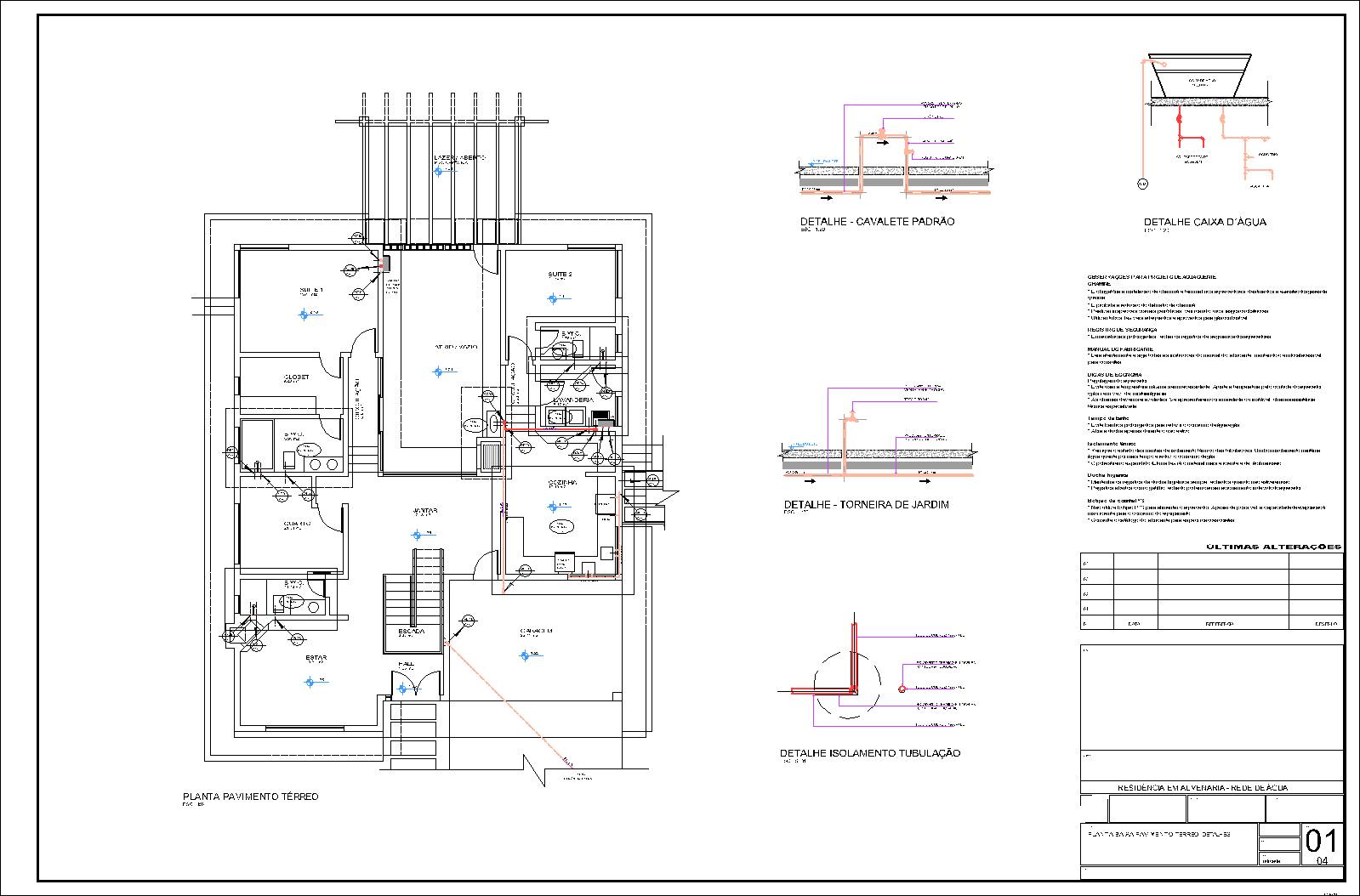 Residência, água fria, água quente, 4 pranchas A1