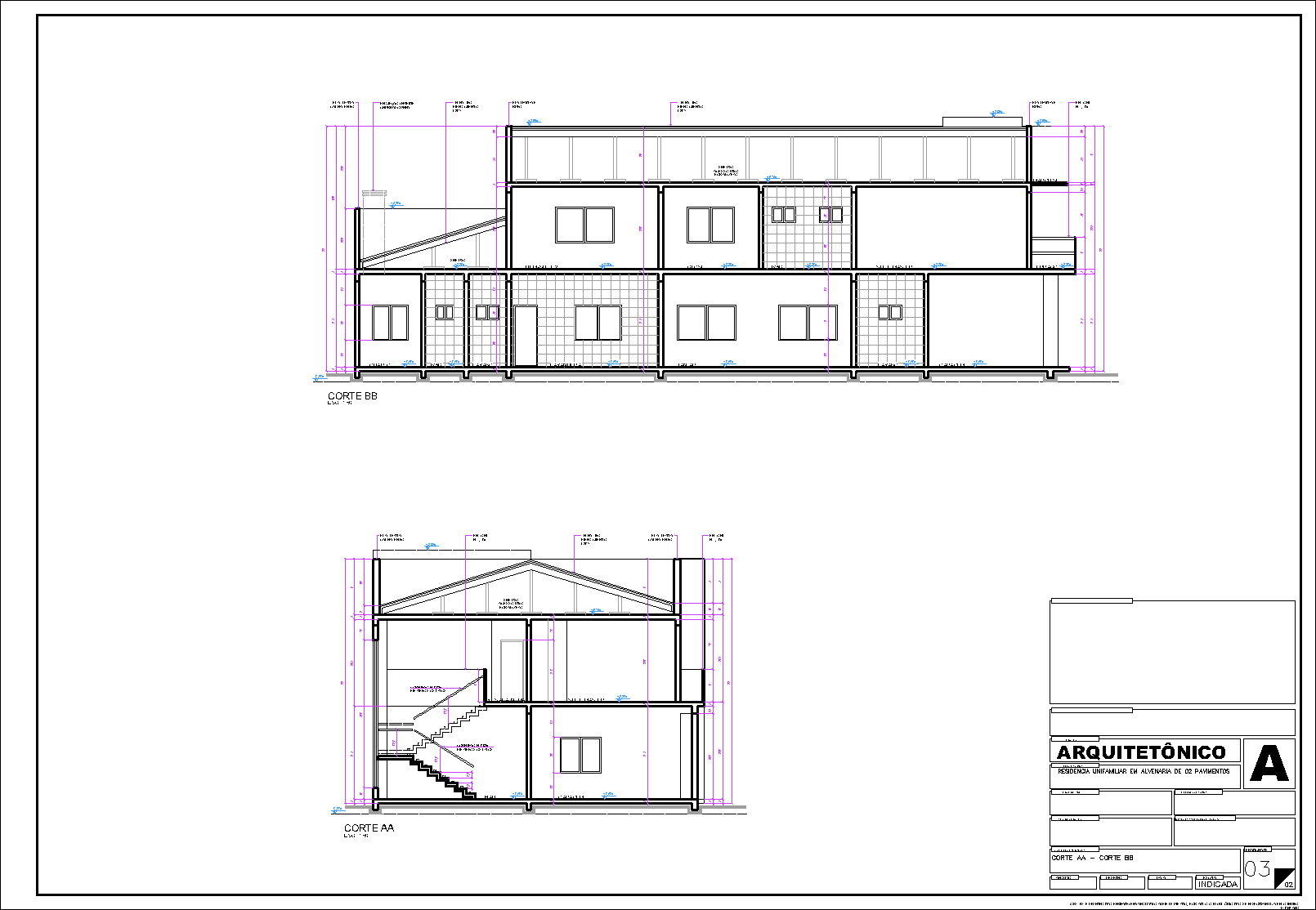 Residência, arquitetônico, 3 pranchas A1