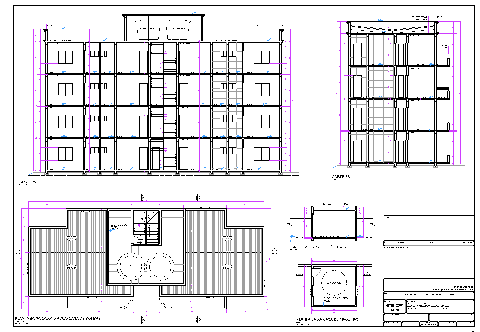 2 Prédios, 16 aptos., arquitetônico, 4 pranchas A1