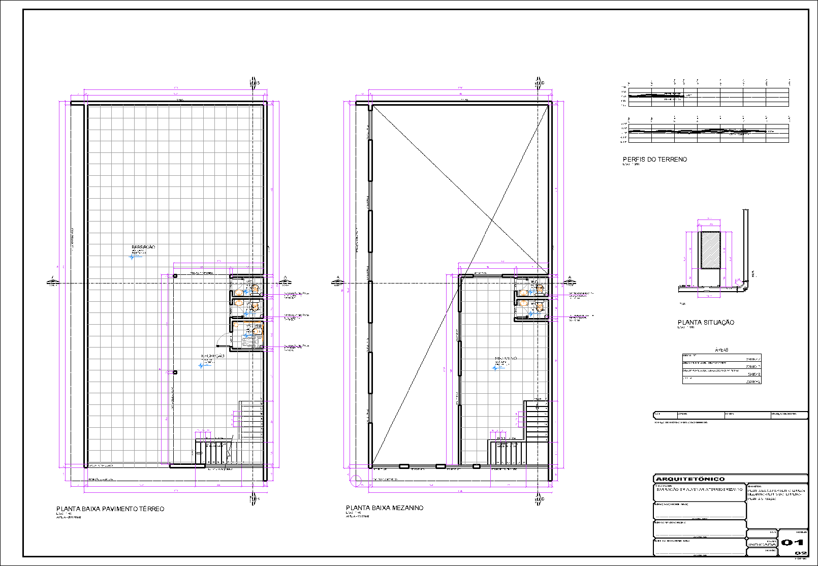 Barracão com mezanino, arquitetônico, 2 pranchas A1