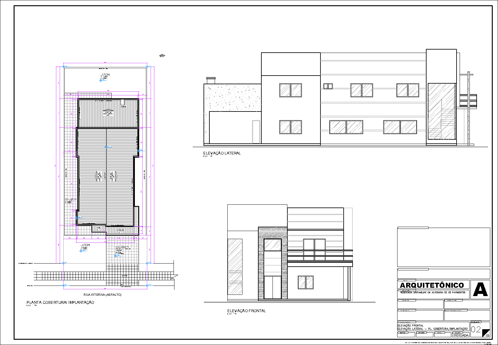 Residência, arquitetônico, 3 pranchas A1