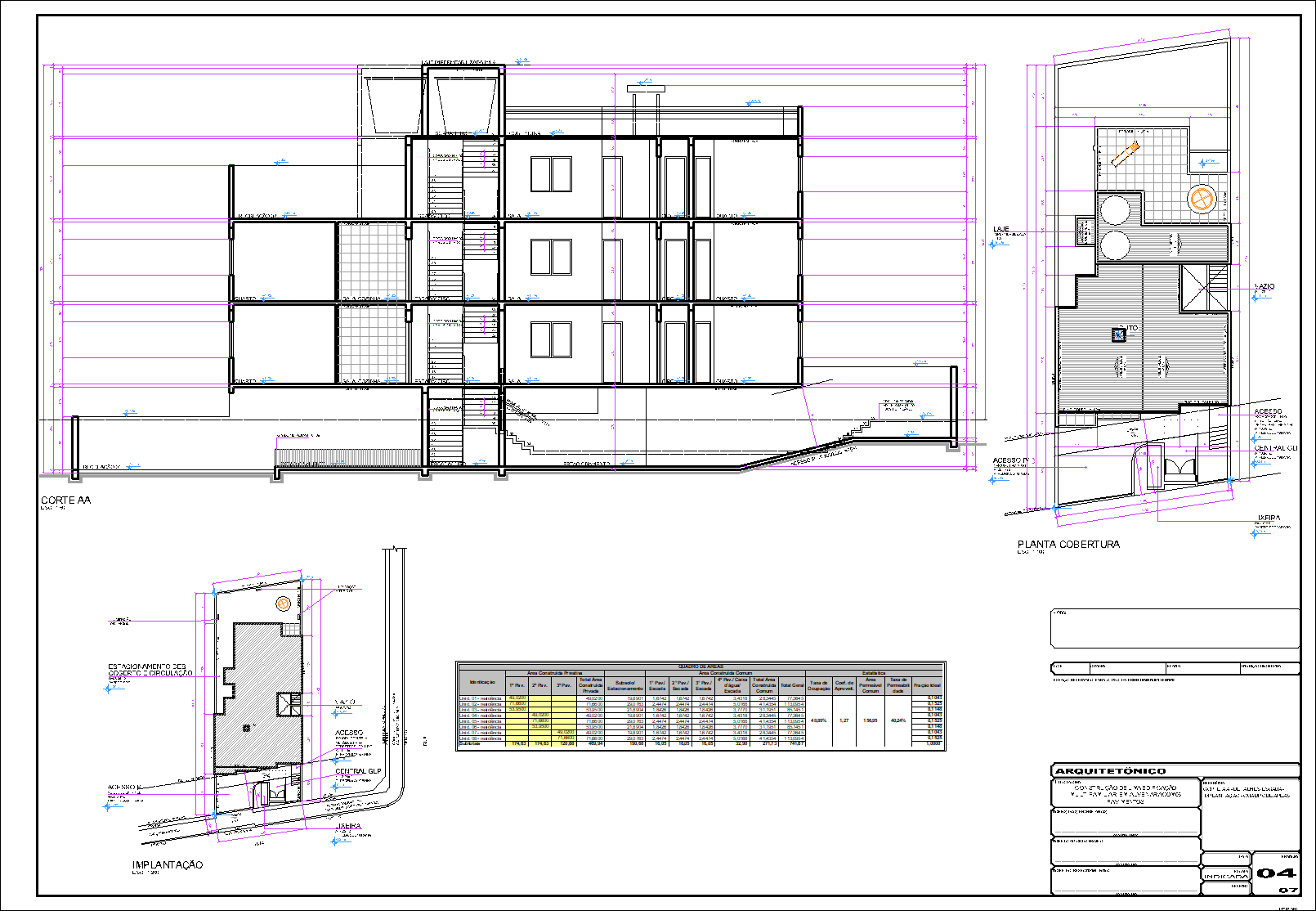 Prédio, 8 aptos., arquitetônico, 7 pranchas A1