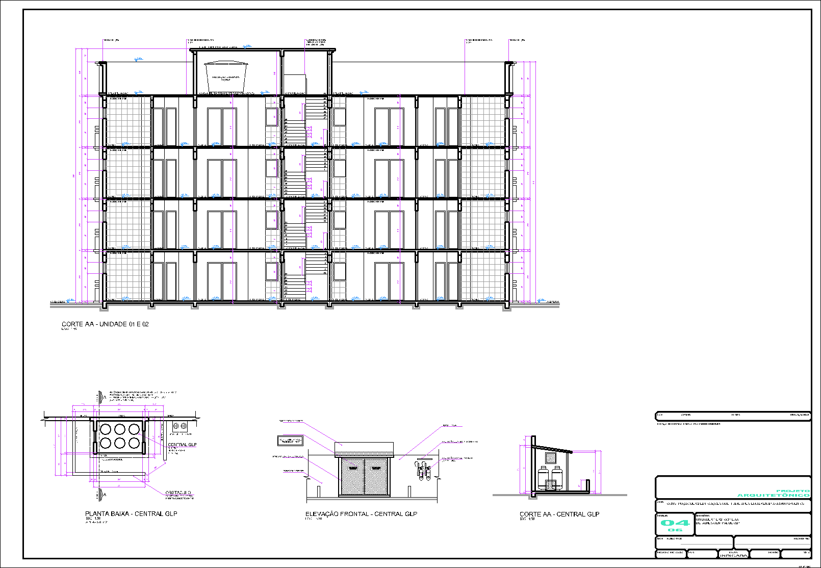 2 Prédios, 32 aptos., arquitetônico, 6 pranchas A1